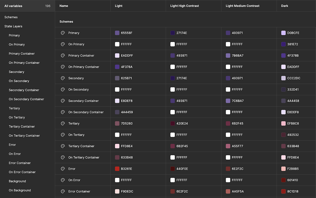Material Design 3 - 피그마 배리어블을 활용한 디자인 토큰 예시